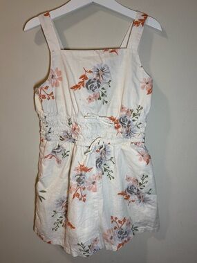 Cream Floral Summer Shortie Romper with Peach & Gray Blooms